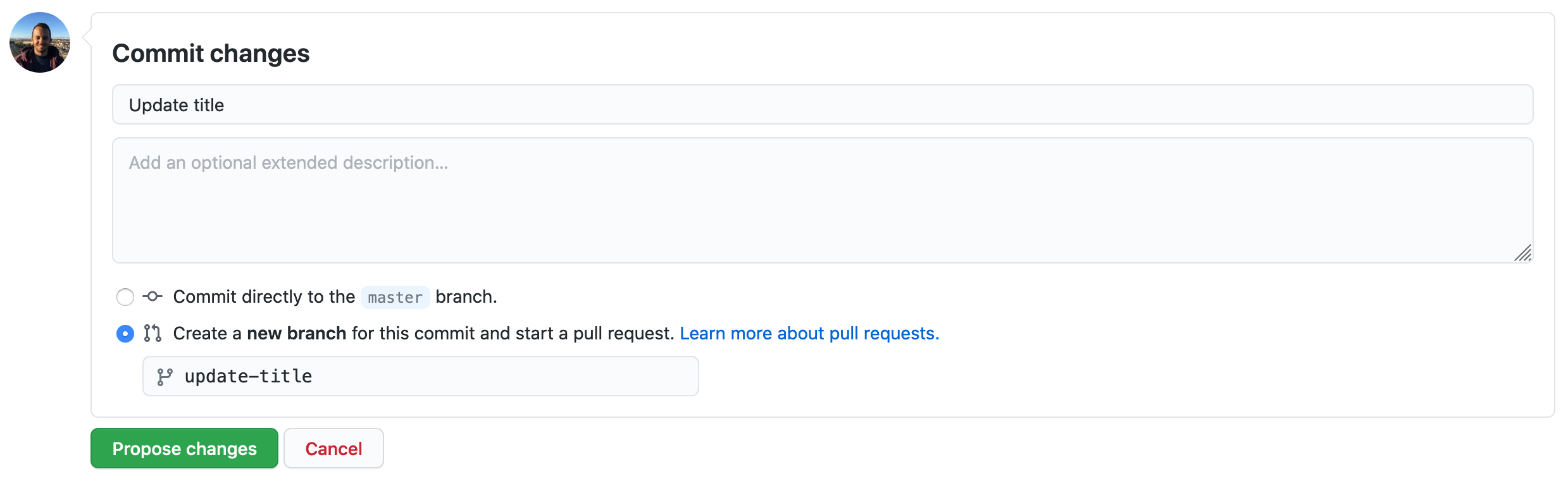 Commit into a new branch